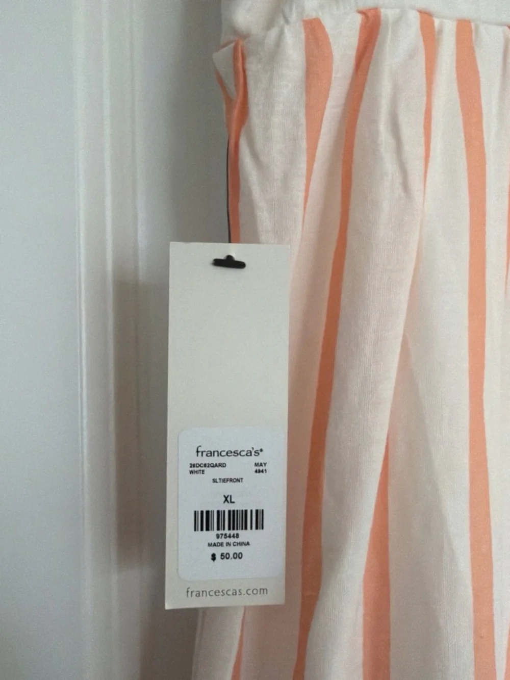 Francesca's Collections Peach and White Striped Spaghetti Strap Sundress